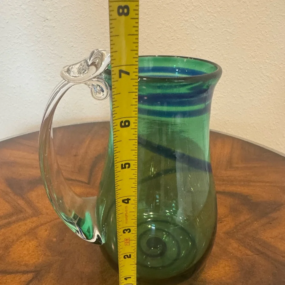 Signed Hand Blown Art Glass Green and Blue with Pontil Mark and Signature - Picture 4 of 8